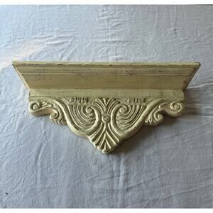 Vintage distressed antique finish wall corbel shelf acanthus leaf tassel yellow